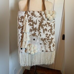 Bohemian Fringe and Burlap Tapestry Bag